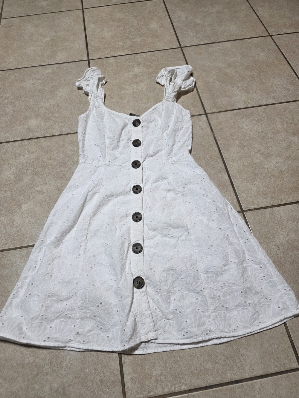 ASOS White Eyelet Button-Front Mini Dress with Ruffle Straps - Picture 2 of 3